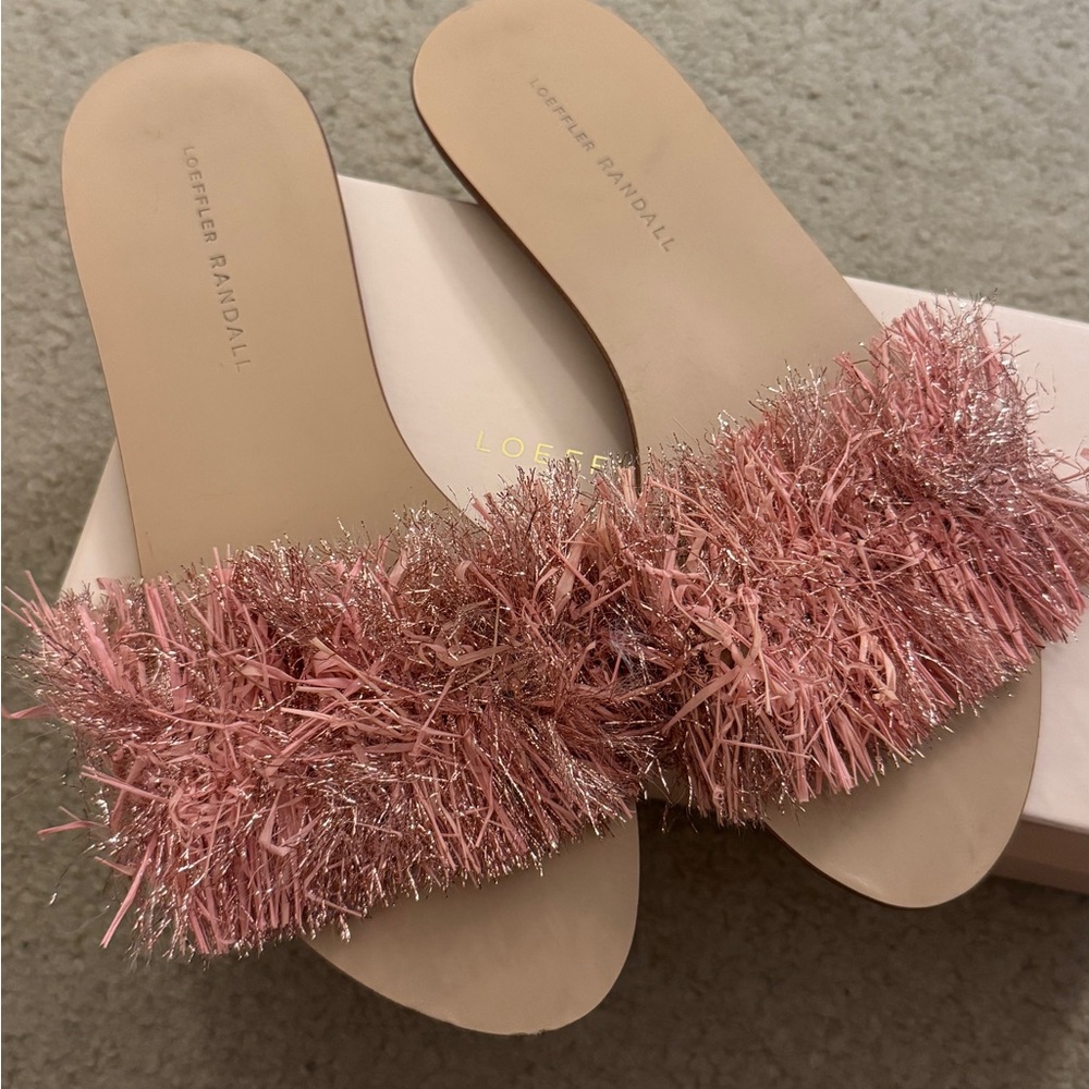 Loeffler Randall Pink and Silver Fringe Sandals